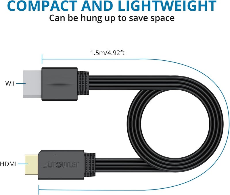 AUTOUTLET محول Wii إلى HDMI 1080P بطول 5 أقدام/150 سم لجهاز Full HD، محول مع كابل HDMI ذكر متوافق مع Wii وWii U وHDTV وشاشات - يدعم جميع أوضاع عرض Wii - Image 5
